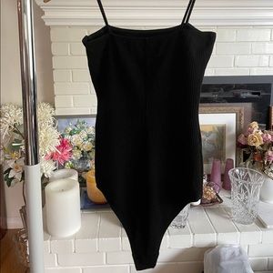 Reformation Black Ribbed Bodysuit